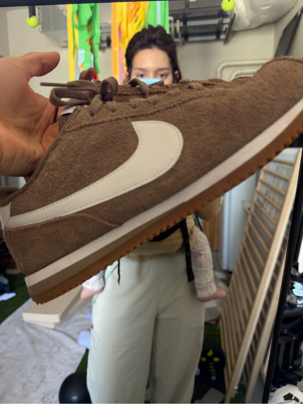Nike Brown Suede Sneaker with White Swoosh LIKE NEW worn once